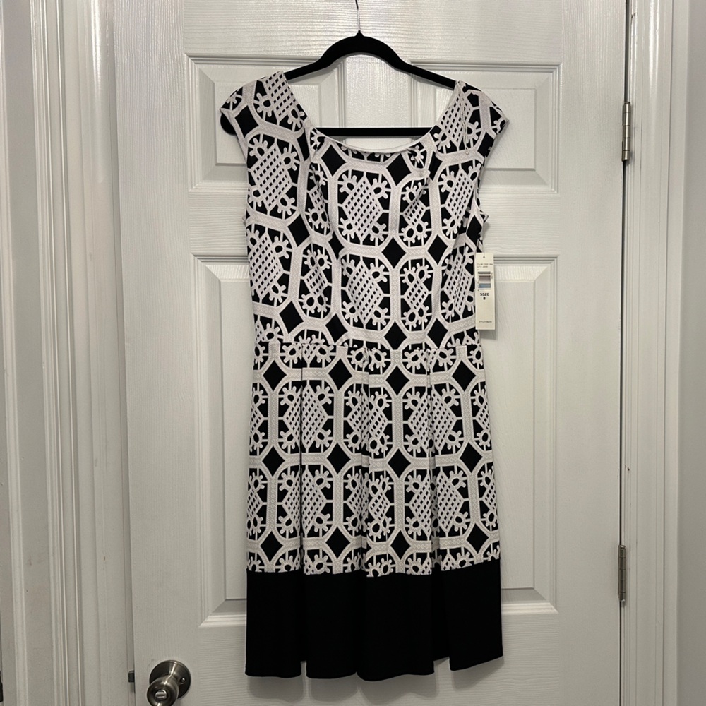Tiana B. Black and White Geometric Dress